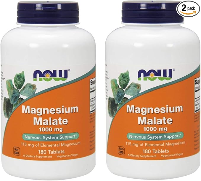NOW Magnesium Malate 1000mg, 180 Tablets (Pack of 2)