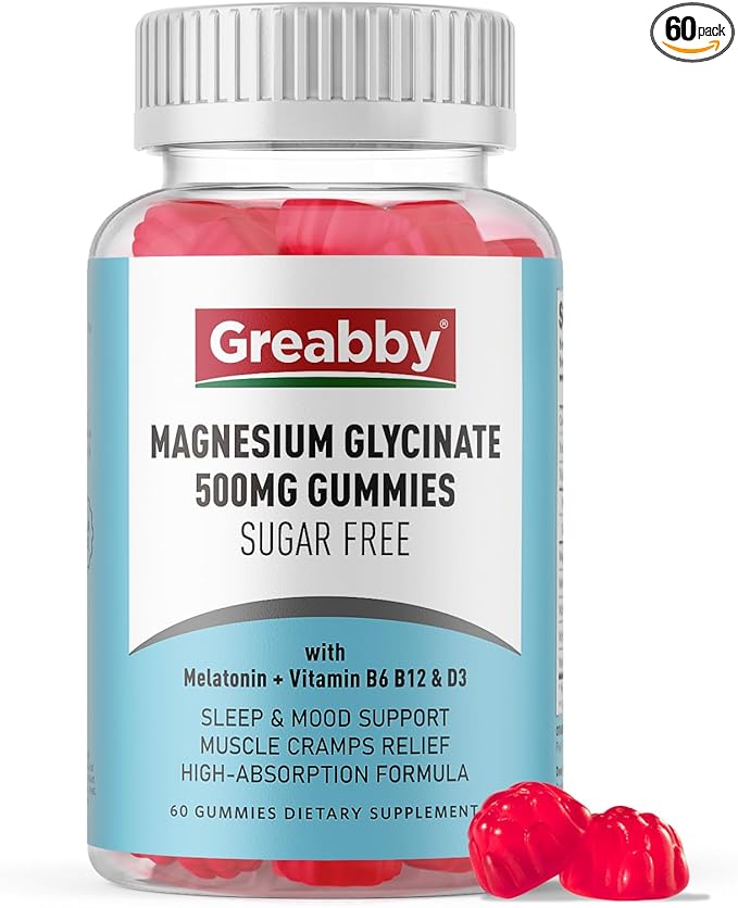 Magnesium Glycinate Gummies 500mg for Adults Sleep Support, Chewable Magnesium Gummies for Women & Men, Muscle Relief & Magnesium Supply (60 Count)