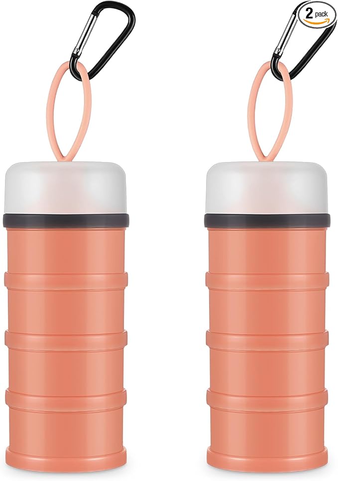 Baderke 2 Pcs Protein Powder Container with Funnels Stand, 4 Stackable Leakproof Protein Powder Dispenser, Portable Keychain Powder Container for Workout, Fitness, Travel