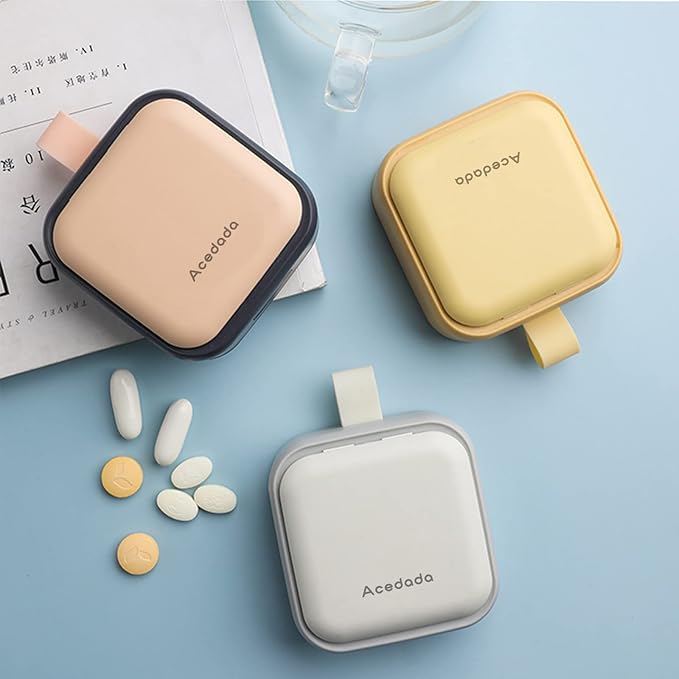 Small Pill Case, Cute Pill Box - Acedada Travel Daily Pill Organizer, Portable Pretty Pill Container for Purse Pocket, Compact Medicine Holder for Vitamins, Fish Oils, Supplements, Pink