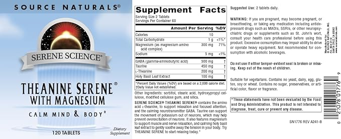 Source Naturals Serene Science L-Theanine with Magnesium and GABA - 120 Tablets
