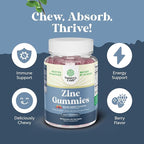 Extra Strength Zinc Gummies for Adults - Chewable Zinc Supplements for Women & Men for Energy & Immune Support - Vitamins & Mineral Supplements - 120 Count