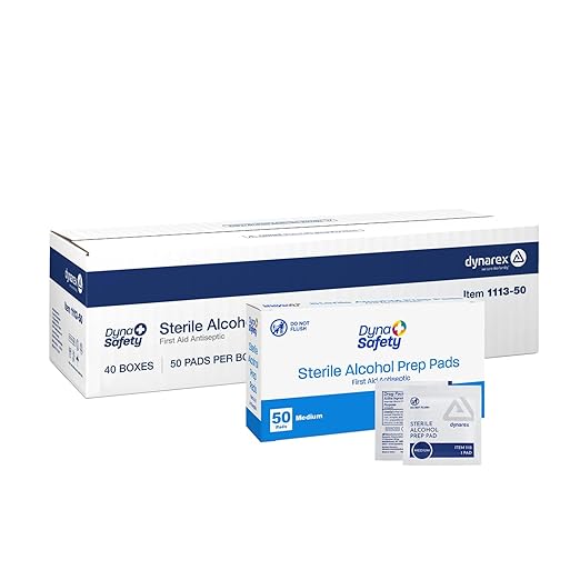 Dynarex DynaSafety Sterile Alcohol Prep Pads - Medium - 70% Isopropyl Alcohol, Individually Wrapped, Soft Cleaning Wipes - Case of 40 Boxes, 50 per Box