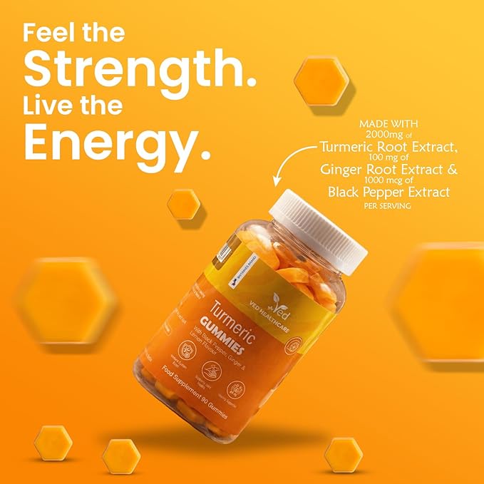 Ved Turmeric Supplement - Turmeric and Ginger Supplement Gummies, Turmeric Ginger Chews, Turmeric and Ginger Gummies for Inflammation Support