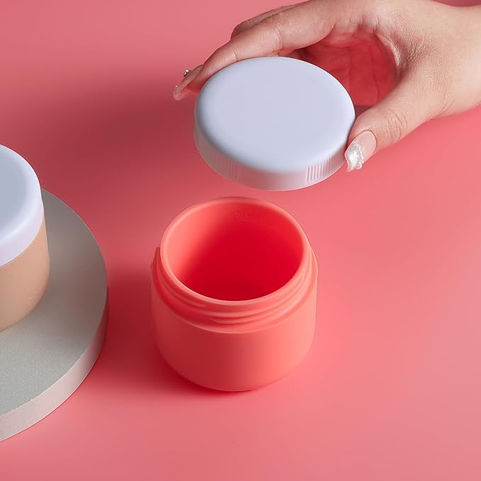 Kuangre Travel Containers for Toiletries, Silicone Cream Jars BPA-Free, Leak-proof 3oz Travel Size Containers, Portable Size Silicone Jars with Lid for Cosmetic Face Hand Body Cream (4 Pack)