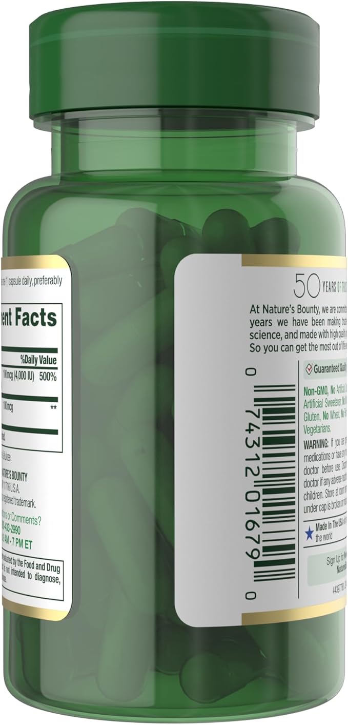 Nature's Bounty Vitamin D3 K2 Supplement, 4000 IU, D3 Plus 100 mcg of Vitamin K Supplements for Adults for Heart & Bone Health Support, 60 Day Supply, 60 Vegetarian Capsules (Pack of 3)