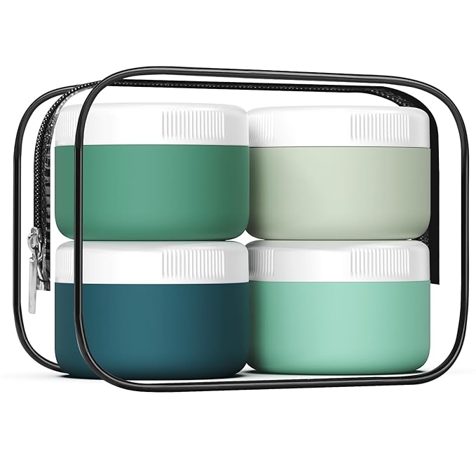kuangre Travel Containers for Toiletries, Silicone Cream Jars BPA-Free, Leak-proof 2oz Travel Size Containers, Portable Size Silicone Jars with Lid for Cosmetic Face Hand Body Cream (4 Pack)