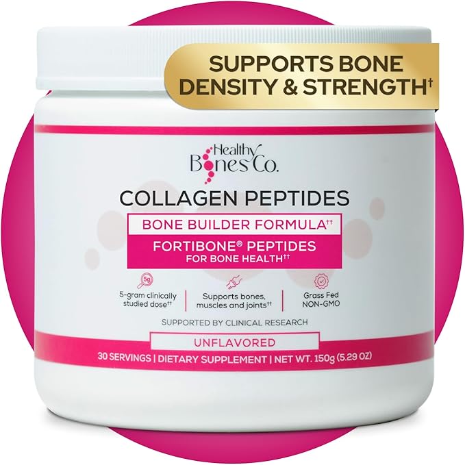 FORTIBONE Collagen Peptides Essential Bone Builder Hydrolyzed Collagen Powder for Women & Men, Clinically-Supported for Bone Strength & Density, Gluten Free & Dairy Free - Unflavored (30 Servings)