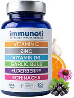 Immuneti Advanced Immune Support – Doctor Formulated 6-in-1 Daily Immunity Supplement – Made in USA – With Vitamin C, D3, Zinc, Elderberry, Garlic & Echinacea - Vital Nutrients & Antioxidants (1)