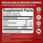 99.9% Creatine Monohydrate Gummies, SGS Certified, 5000mg Creatine Gummies for Men & Women, Support Muscle Strength, Recovery & Stamina, Sugar Free, Vegan, Non-GMO, Strawberry Flavor, 90 Count