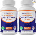 Vitamatic Melatonin 20 mg Tablets | Vegetarian, Non-GMO, Gluten Free | 1 Year Supply | Natural Berry Flavor - 365 Tablets (Pack of 2)