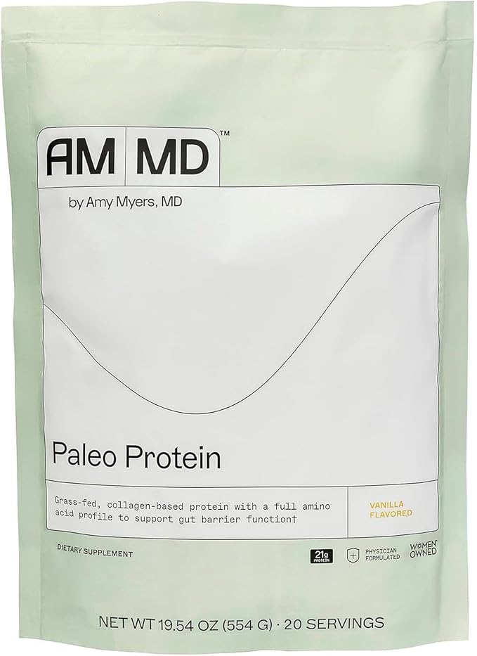 Amy Myers MD Paleo Protein Powder - with Collagen Peptides for Gut Health - Supports Hair, Skin & Nails - Non-GMO, Gluten-Free, Non-Dairy & More - Vanilla Bean - 19.54 oz (20 Servings)