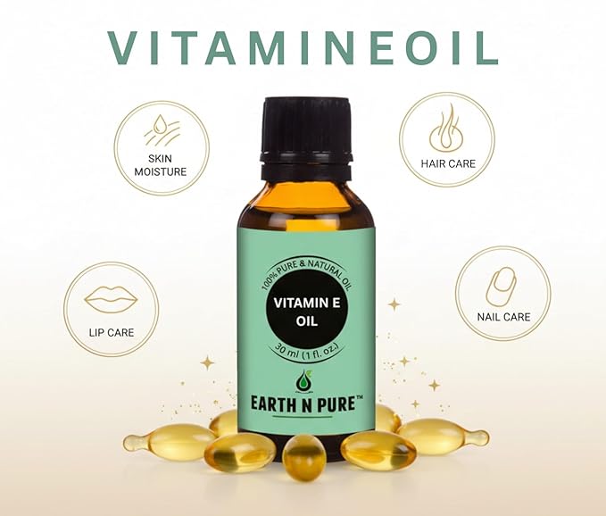 Earth N Pure Vitamin E Oil Therapeutic Grade for Skin, Hair and Nails with Glass Dropper - 50 ml