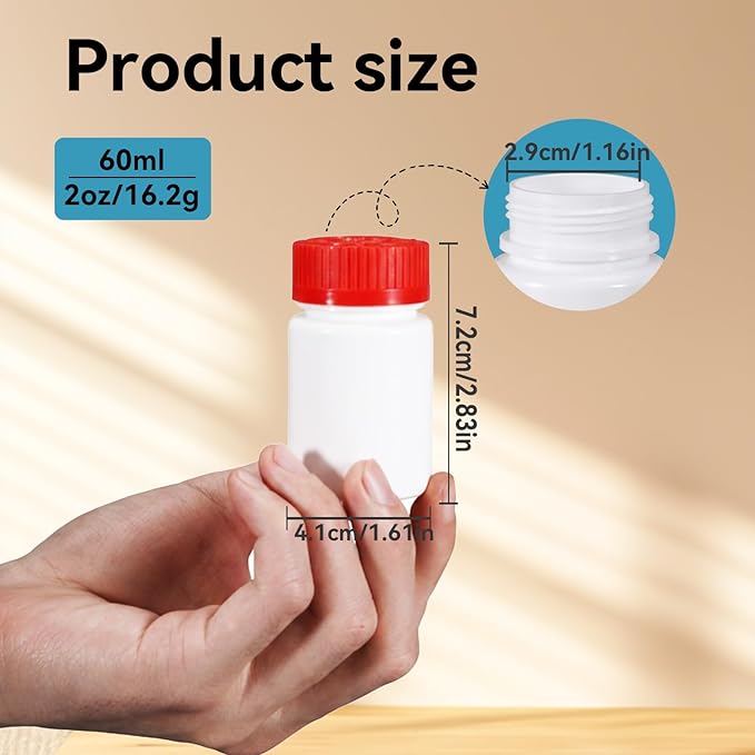 8 Pack Small Empty Plastic Bottles for Pills - Travel Medicine Containers with Lids & Labels, Portable Daily Organizer Storage for Vitamins, Medication Essentials