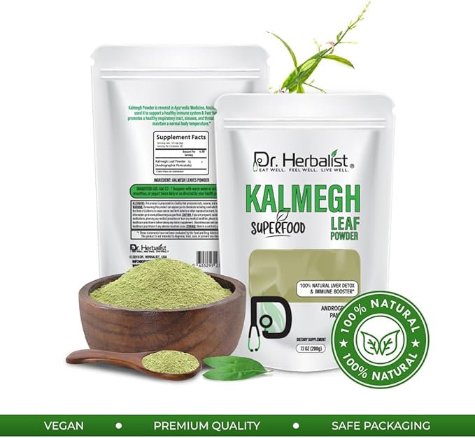 Dr. HERBALIST | Kalmegh (Andrographis) Powder - 7.05 OZ (200g) - Andrographis Paniculata - Bitter Herb for Immune Health