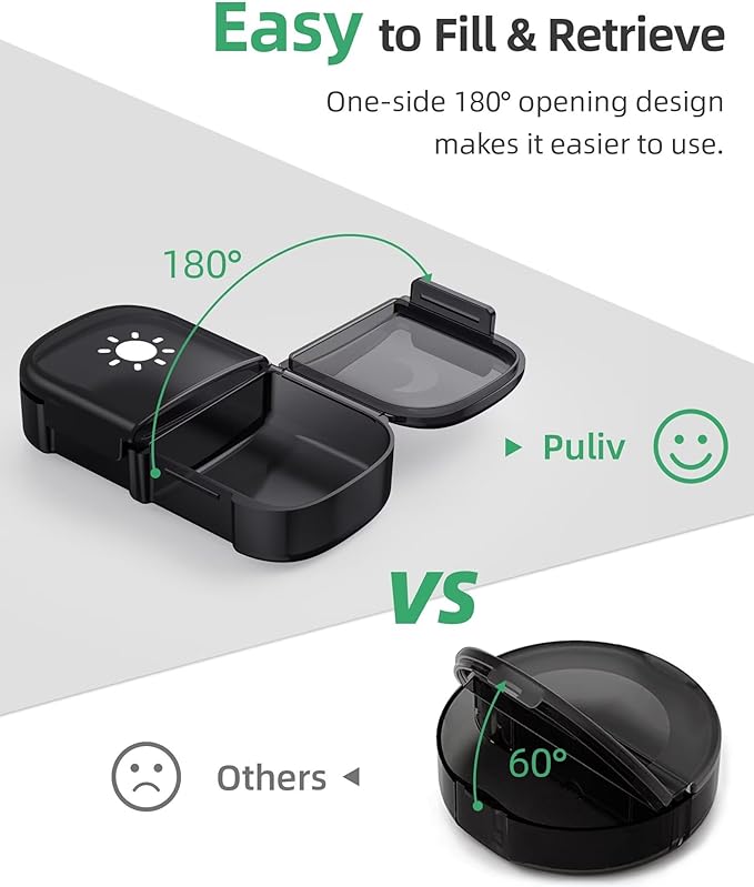 PULIV Extra Large Weekly Pill Organizer 2 Times a Day, One-Side Open Pill Box 7 Day for Easy Filling, Black Privacy Protection AM PM Pill Case for Vitamins, Medication, Supplements, Fish Oils Black