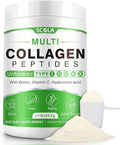 SCOLA Collagen Peptides Powder- Type I, II, III, V, X - Hydrolyzed Collagen Peptides with Vitamin C Hyaluronic Acid, Supports Skin Hair Nail & Joint, Non-GMO, 1lb