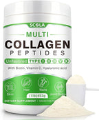 SCOLA Collagen Peptides Powder- Type I, II, III, V, X - Hydrolyzed Collagen Peptides with Vitamin C Hyaluronic Acid, Supports Skin Hair Nail & Joint, Non-GMO, 1lb