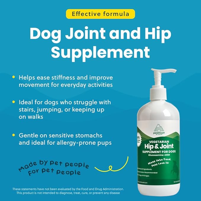 Paramount Pet Health Plant-Based Liquid Glucosamine for Dogs, 1600mg Joint Support Chondroitin, MSM & Omega 3-6-9, Shellfish-Free Dog Arthritis Supplement for Mobility & Flexibility Made in USA 16 oz