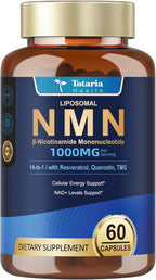Totaria 2 Packs Liposomal NMN Supplement 1000mg, 14-in-1 NMN Resveratrol Complex with CoQ10, TMG, Quercetin, ALA, PQQ, Support NAD Levels, Cellular Energy & Healthy Aging, cGMP, Filler Free