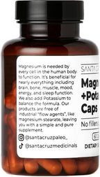 Santa Cruz Paleo Magnesium + Potassium Caps, Supplement for Men and Women, Paleo, Keto, Sugar & Gluten Free, Magnesium Glycinate 166mg and Potassium Citrate 38mg per Serving, American Made, 60 Caps
