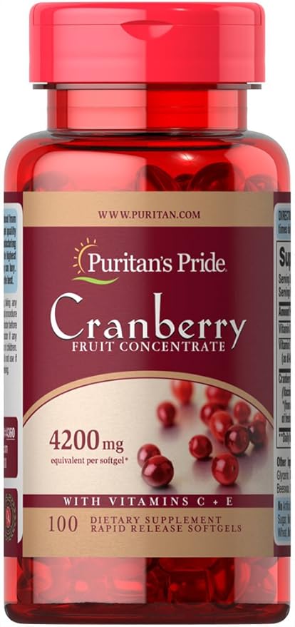 Puritan's Pride Cranberry Fruit Concentrate with Vitamin C & E 4200 mg Softgels, 100 Count