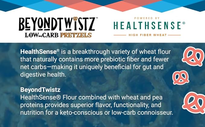BeyondTwistz Low Carb Pretzels, Salty Good, Keto Friendly, 2g Net Carbs, 18g Protein, Powered By HealthSense® High Fiber Wheat Flour, Family Size 8oz Bag, Pack of 1