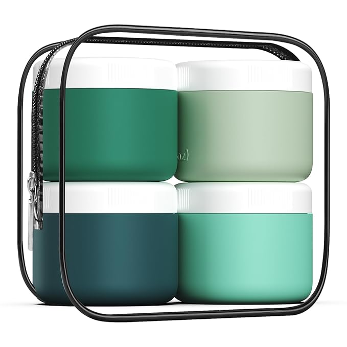 kuangre Travel Containers for Toiletries, Silicone Cream Jars BPA-Free, Leak-proof 3oz Travel Size Containers, Portable Size Silicone Jars with Lid for Cosmetic Face Hand Body Cream (4 Pack)