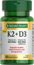 Nature’s Bounty Vitamin D3 K2 Supplement, 4000 IU Vitamin D3 plus 100 mcg of Vitamin K Supplements for Adults for Heart & Bone Health Support, 30 Day Supply, 30 Vegetarian Capsules