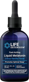 Life Extension Fast-Acting Liquid Melatonin (Citrus-Vanilla Flavor), 3 mg, Optimal Sleep Support, Healthy circadian Rhythms, Cellular Defense, Gluten-Free, Non-GMO, 2 fl oz