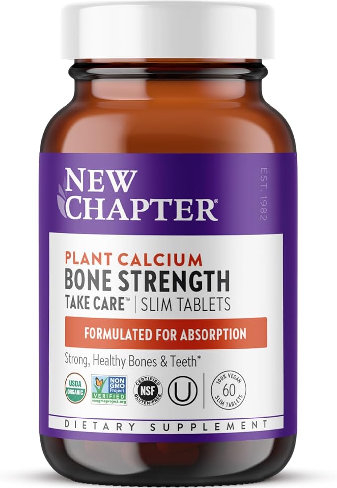 New Chapter Calcium Supplement - Bone Strength Plant-Based USDA Organic Calcium with Magnesium, Vitamin D3+K2, for Bone Health & Joint Mobility, Heart Support, 905 mg dose - 60 Slim Tablets