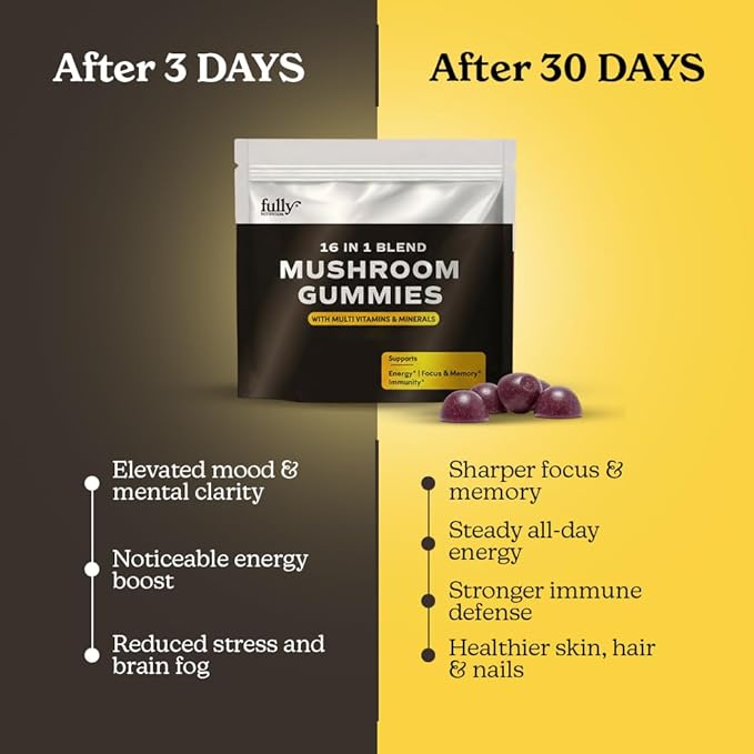 16 Blend Mushroom Gummies - Mushroom Gummies for Adults, Mushroom Supplement with Chaga, Lions Mane, Reishi, Cordyceps for Focus & Clarity, Supports Microdosing Mushrooms - Mixed Berry