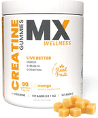 Creatine Monohydrate Gummies for Men & Women – Real Fruit Gummy Supplement for Muscle Growth, Recovery, Longevity, Cognitive Health & Memory – 90 Chews (90 Gummies, Mango)