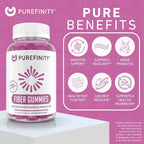 PUREFINITY Fiber Gummies for Adults with Inulin FOS from Chicory Root, Sugar Free Prebiotic Supplement for Daily Digestion & Constipation Support – Non-GMO, Vegan, 60 Count