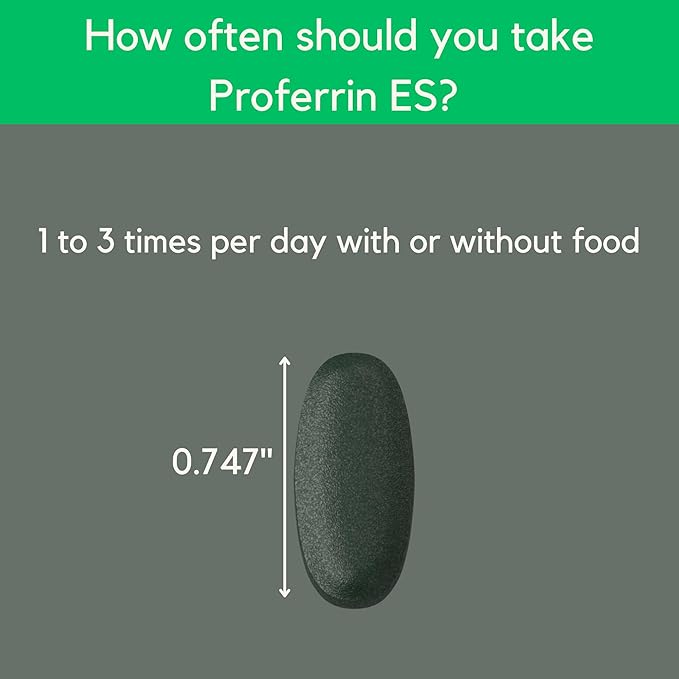 Proferrin ES- 10.5mg of high Absorbing Heme Iron Polypeptide. Made in The USA. 30 Tablets. Easy on The Gut. Not affected by Coffee, Calcium, or PPI's.