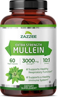 Zazzee Extra Strength Mullein Leaf 10:1 Extract, 60 Vegan Capsules, 2 Month Supply, Verbascum Thapsus, Respiratory & Lung Support, Certified Kosher, 100% Pure Leaf Powder, Non-GMO, Made in the USA