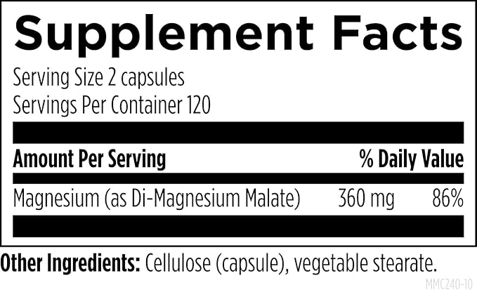 Designs for Health Magnesium Malate - Chelated Magnesium as Di Magnesium Malate - Highly Bioavailable Form to Support Energy, Bone Health + Muscle Recovery (240 Magnesium Malate Capsules)