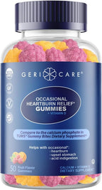 GeriCare Antacid with Vitamin D Gummies, Compare to TUMS Gummy Bites, Fruit Flavor, 50 Count, Non-GMO, Gluten-Free, Vegan, Naturally Sourced for Heartburn, Upset Stomach & Acid Indigestion (1 Pack)