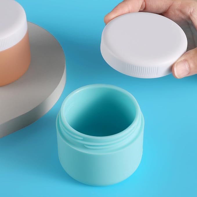 kuangre Travel Containers for Toiletries, Silicone Cream Jars BPA-Free, Leak-proof 3oz Travel Size Containers, Portable Size Silicone Jars with Lid for Cosmetic Face Hand Body Cream (4 Pack)