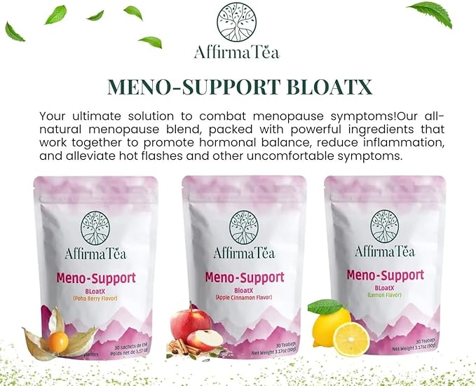 Meno-Support BloatX Organic Menopause Relief: Balances & Supports Hot Flashes, Hormones, Moods Swings, Night Sweats, & Bloating with Black Cohosh, Red Clover & Dong Quai. Natural Poha Berry Flavor.