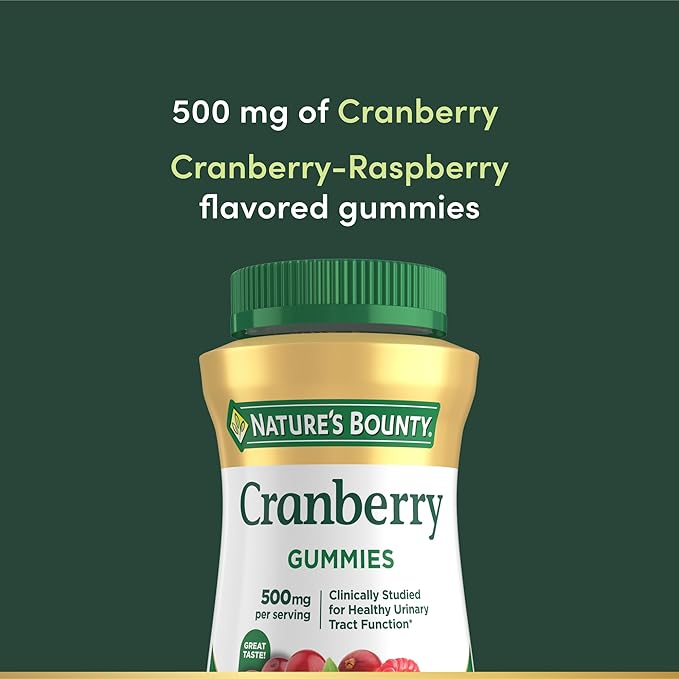 Nature's Bounty Cranberry Gummies, Urinary Tract Support, 500 mg, Cran-Raspberry Flavor, 150 Ct