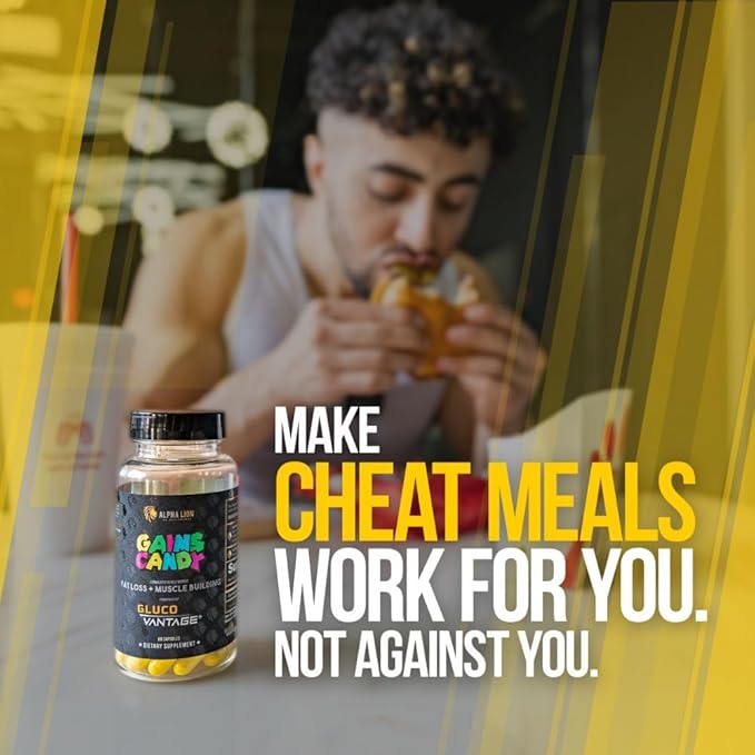 ALPHA LION Gains Candy, Supplement Pills that Support Weight Loss, Muscle Building, Decrease Body Fat, Upgrade Energy & Workout Performance, 60 Capsules (DHB Berberine-GlucoVantage®)
