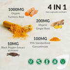 Turmeric Curcumin Supplement with Black Pepper & Ginger Root 1000mg | Optimized Formula 95% Curcuminoids Curcuma | Joint Health & Inflammation Support | 60 Capsules Powder Filled