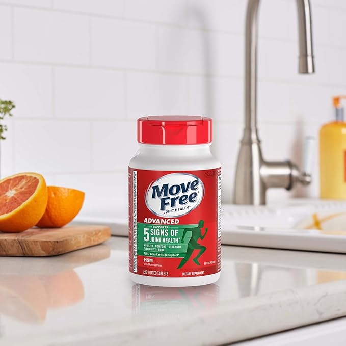 Move Free Advanced Glucosamine Chondroitin MSM Joint Support Supplement, Supports Mobility, Comfort, Strength, Flexibility & Bone, 120 Tablets/40 Servings