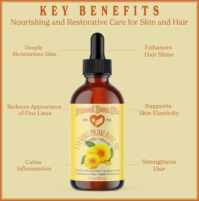 Natural Born Oils Evening Primrose Oil, 1 Gallon, Organic, Cold-Pressed, Vitamins & Minerals, Deep Skin Care, Hair Vitality