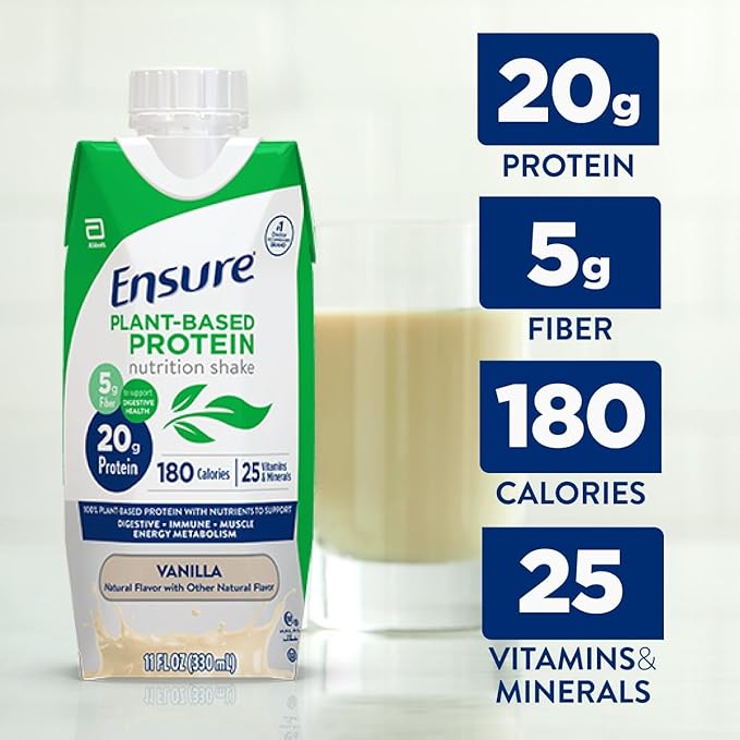 Ensure Plant-Based Vegan Protein Vanilla Nutrition Shake I Gluten-Free I Dairy-Free-I Soy-Free Bottled Liquid Shake-I,(Pack of 24)