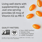 Sports Research Low Dosage Vitamin K2 as MK-7 45mcg with Coconut MCT Oil - Vegan Certified, Non-GMO Verified & Gluten-Free - 90 Softgels
