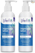 LIFE-FLO Magnesium Lotion - Unscented Body Lotion for Kids and Adults with Highly Concentrated Magnesium Chloride - Soothes Muscles and Joints When Massaged into Skin - Hypoallergenic - 2 8-oz Bottles