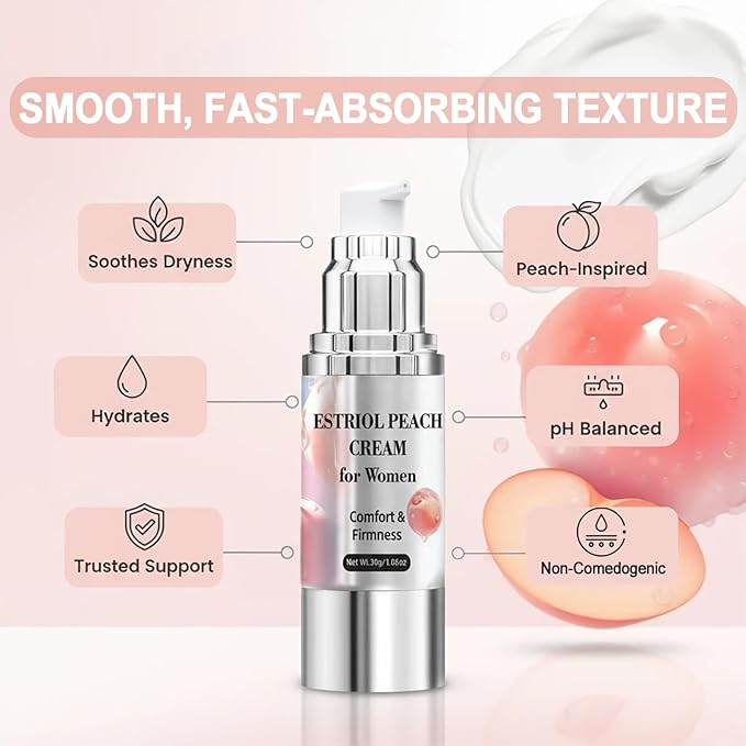 Bioidentical Estriol Cream for Women, Intimate Moisturizing Cream for Vaginal Dryness & Discomfort, Menopause Support (Peach Flavor)