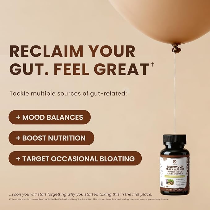 Lukaree Wormwood Black Walnut Cleanse for Human 1200mg – Ultra Gut Cleanse & Digestive Health w/Pumpkin Seed Oil,Clove,Activated Charcoal -10X Concentrated, Men & Women Probiotic Capsules -Vegan,60 CT